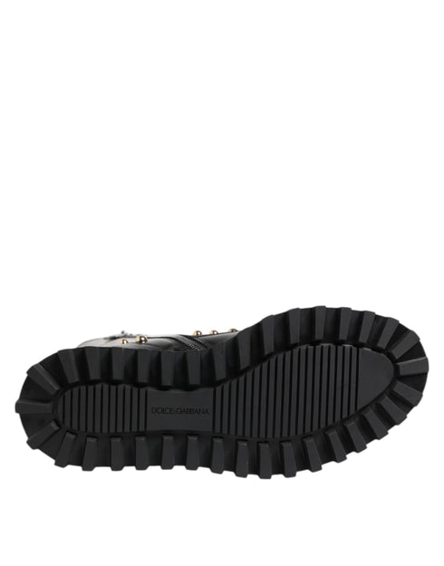 Dolce & Gabbana Black Studded Lace Up Mid Calf Boots Shoes